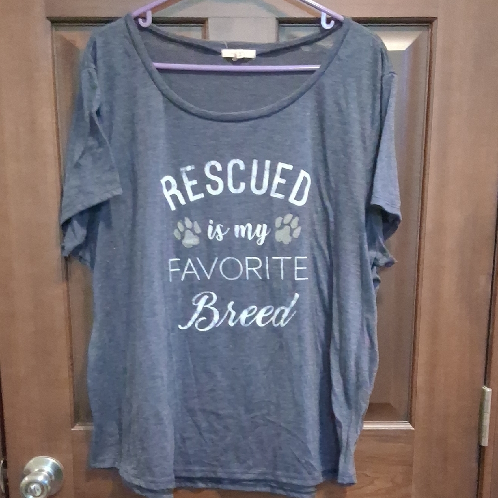 Gray Graphic Tee with 'Rescued is My Favorite Breed'